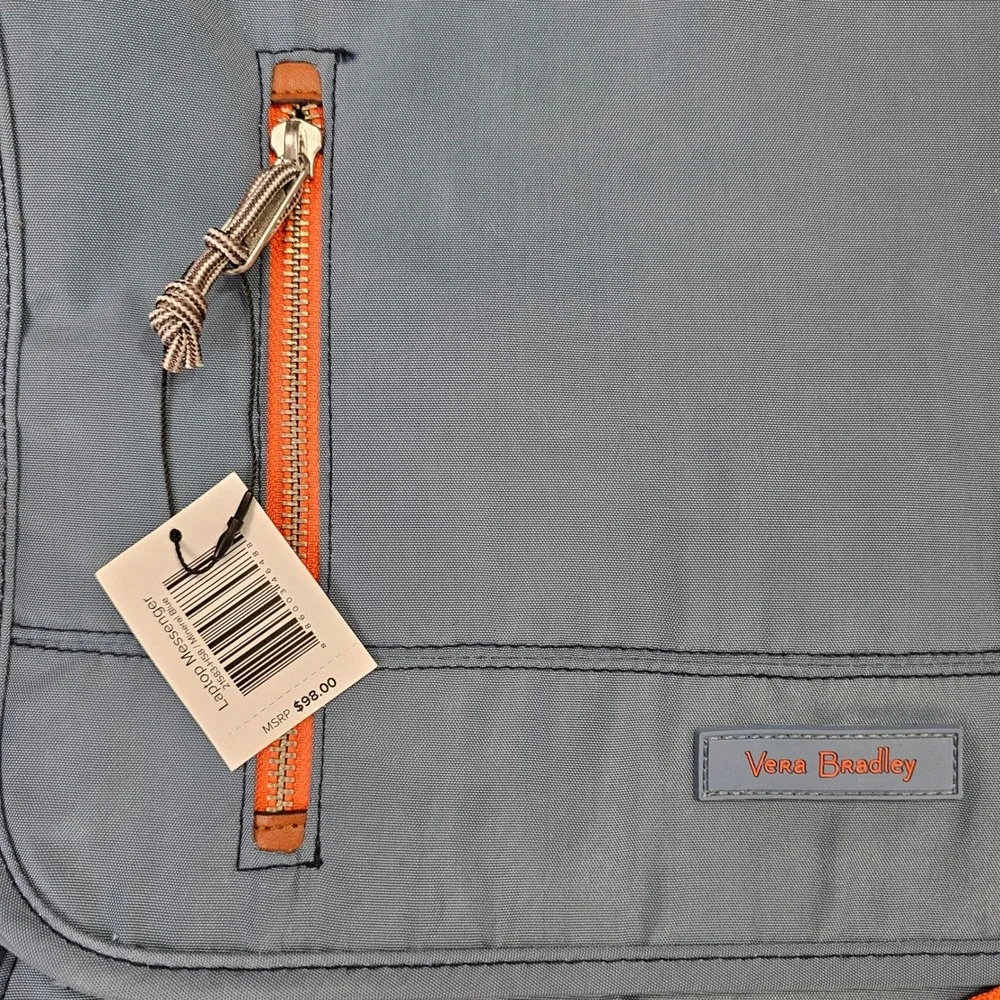 NWT Vera Bradley Laptop Messenger Women OS Mineral Blue Messenger Bag RFID Acorn